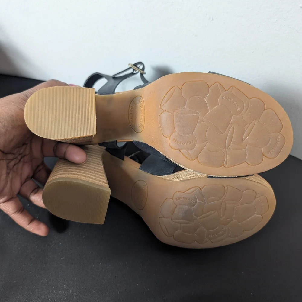 Kork Ease Heel Sandals Hutton Black Cross Strappy Leather Chunky Block Sz 7 - Picture 8 of 14